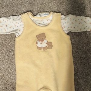 Yellow overall and long sleeve shirt set